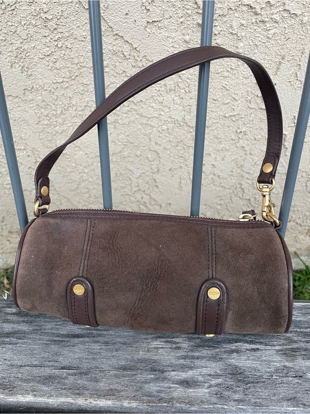 UGG Brown Suede Mini Shoulder Bag with Gold Hardware